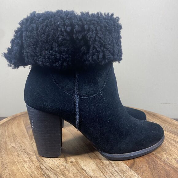 Ugg Charlie Sherpa Womens Black Size‎ 7 Shearling Heeled Ankle Boots - Picture 1 of 7